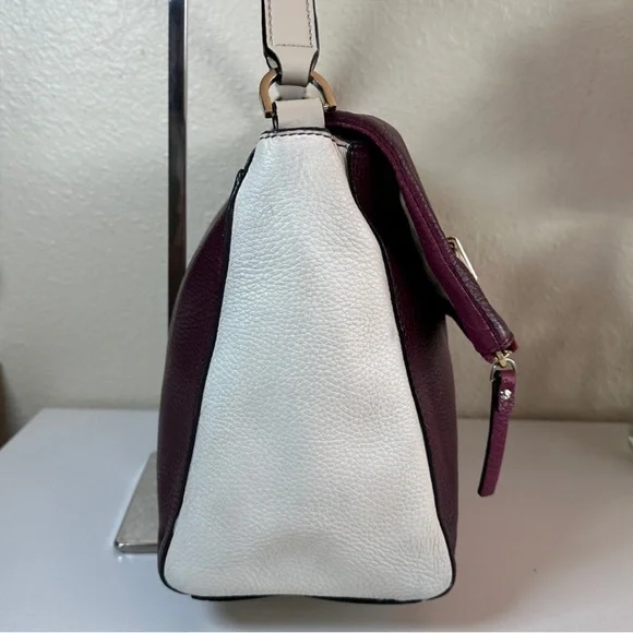 Kate Spade Plum Cream Leather Shoulder Bag Zip Top Flap Gold - Picture 7 of 16